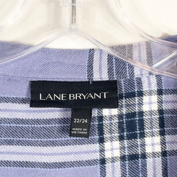 Lane Bryant Plus Size 22 24 Top Plaid Blue Soft Bishop Sleeve V Neck‎ 493 - Picture 8 of 9